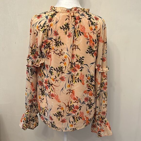 Rose + Olive peach floral ruffle long sleeve blouse Size S EUC - Picture 3 of 11